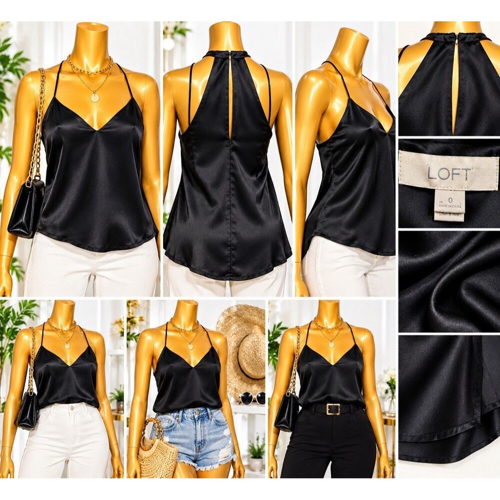 LOFT Blouse Top Womens Black Lace Satin Crop 0 y2k